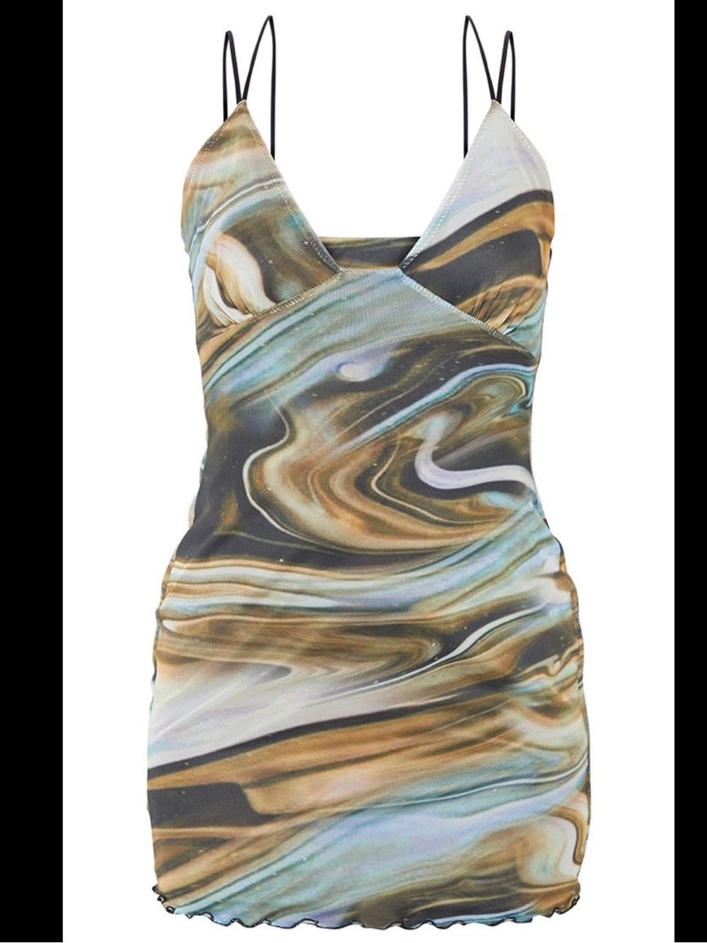 MARBLE PRINT MESH MINI DRESS
